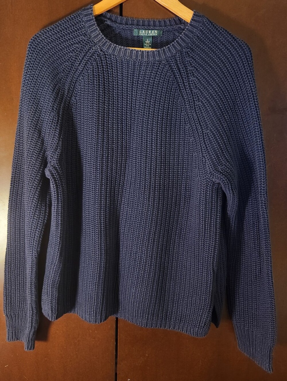 Ralph Lauren Navy Crewneck Chunky Knit Sweater Women Size Large
